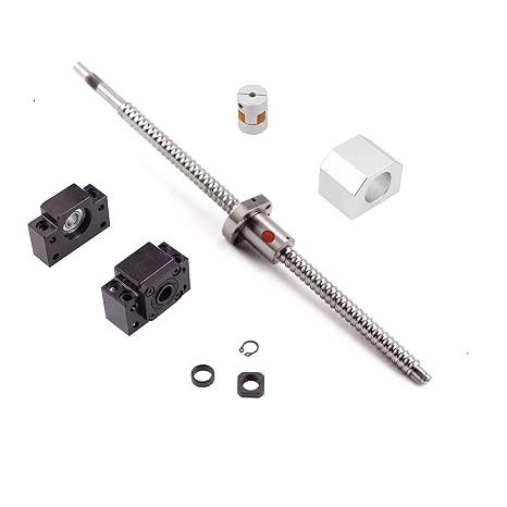 Ball Screw SFU1204 RM1204 Length 400mm Diam 12mm with Ballnut and ballnut housing + end Supports BK/ BF10 + Coupler for CNC, Length Approx 15.75 inch/ 400mm