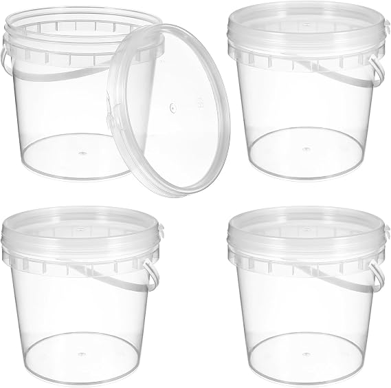 GANAZONO 2L Clear Plastic Ice Bucket with Lid and Handle Reusable Food Storage Container for Ice Cold Drinks Jelly and Juice