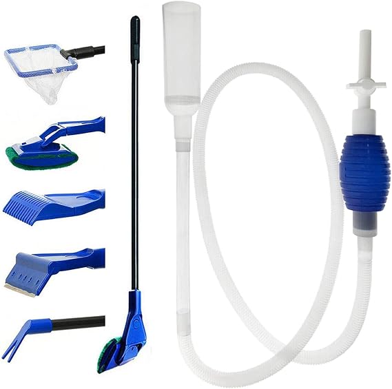 Aquarium Fish Tank Cleaning Kit - 5 in 1 Algae Scraper Set - Siphon Vacuum for Water Changing and Sand Cleaner (Cleaner Set)