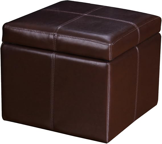 Homebeez Faux Leather Storage Ottoman Square Footrest Stool Cube Bench Ottoman (Reddish Brown)