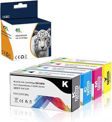 OGOUGUAN Replacement SJIC22P Ink Cartridge Kit for TM-C3500 ColorWorks C3500 Printer 4 Pack