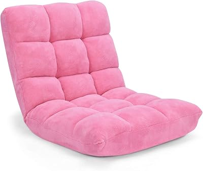 GOFLAME 14-Position Folding Floor Chair, Padded Gaming Lazy Sofa Chair with Adjustable Backrest, Couch Recliner, Sleeper Bed Lounge Chair for Reading, Gaming, Meditating Pink