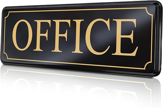 The Office Door Sign for Your Home and Business with Bigger Gold Letters - Bright Acrylic Self-Adhesive Sign 93 in with Double Sided 3M Tape - Quick and Easy Installation Without Any Tools