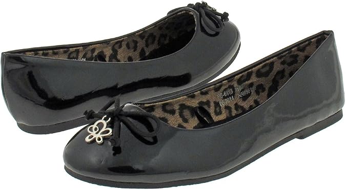 Capelli New York Girl's Twisted Flower Charm and Bow Patent Leather Flat