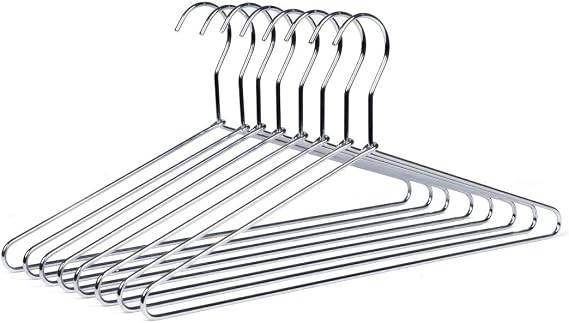 8 Quality Hangers Heavy Duty Metal Suit Hanger Coat Hangers with Polished Chrome (Suit Coat Hanger) | Polished Chrome Finish | Anti-Rust Stainless Steel | Heavy Duty | 20LB Capacity | No-Weld Construction