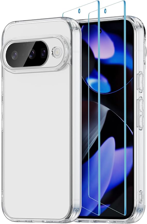 Case for Google Pixel 10 2025, with 2 Pack of Screen Protector Non-Yellowing Shockproof Bumper Protective Phone Case, Anti-Scratch Hard Acrylic Back (Clear)