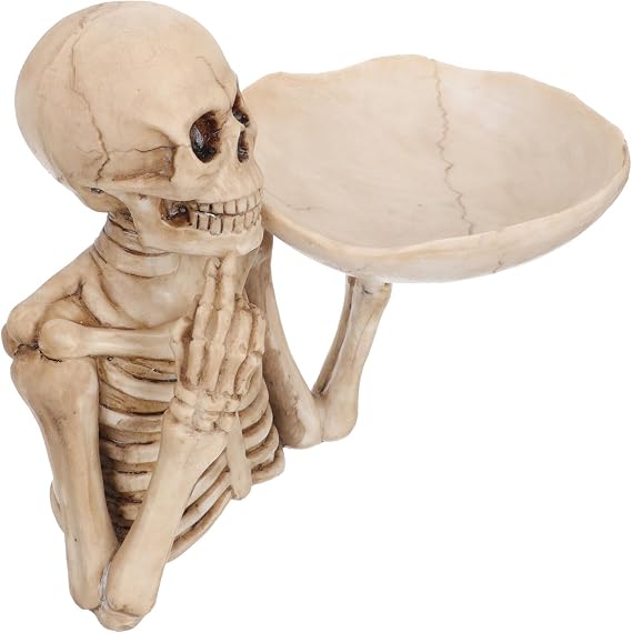 Healeved Skeleton Candy Dish Skull Head Halloween Decoration Halloween Bowl Snack Tray Home Desk Decoration, 22x21cm.