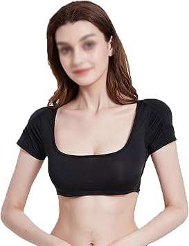 Seamless Fake Shoulders Vest Tops Short Sleeve with Removable Pads for Women,Black-Large