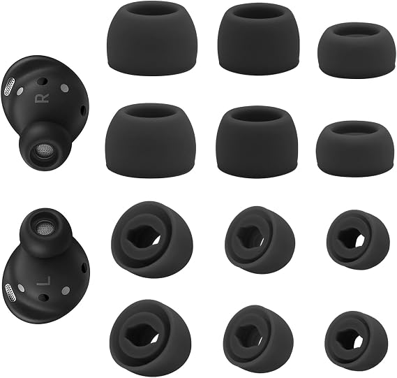6 Pairs Replacement Eartips for Samsung Galaxy Buds Pro Headphones, Silicone Tip Earbuds Eartips Set, 3 Sizes L/M/S Ear Plugs Replacement Accessories-Black