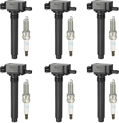 Vplus Ignition Coil pack and Spark Plugs UF648 97390 Compatible with 200 300 Town Country Dodge Durango Journey Grand Caravan Grand Cherokee WranglerRam Promaster 15002500 3.2L 3.6L V6, Set of 6
