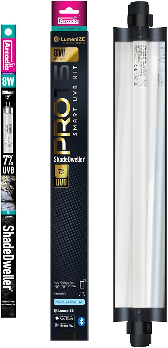 Arcadia LumenIZE ProT5 Reptile Light Fixture Kit 13" Long 8 Watts 7% UVB ShadeDweller Smart UVB Light for Reptiles, Geckos, Skinks, Chameleons and Arboreal Tanks, Easy to Use Indoor Lighting Setup