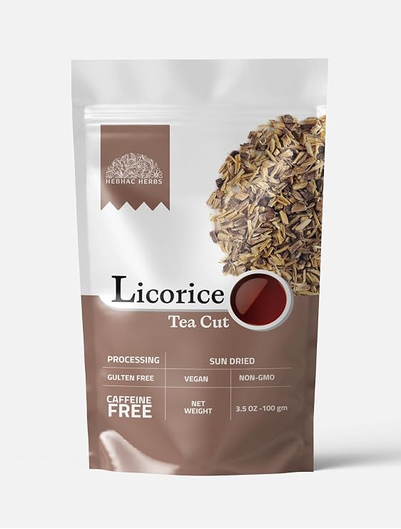 Licorice Root Tea 100 g | Chopped Licorice Root (Mulethi) | Premium Naturally Dried Glycyrrhiza glabra | Cut & Sifted Sweetwood For Herbal Tea By Hebhac Herbals