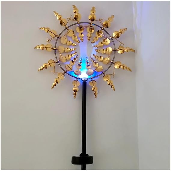 Solar Magical Metal Windmill, Yard Metal Wind Spinner 360 Wind with Kinetic, 13.4 x 71in Solar Wind Spinners with Lights,Gold