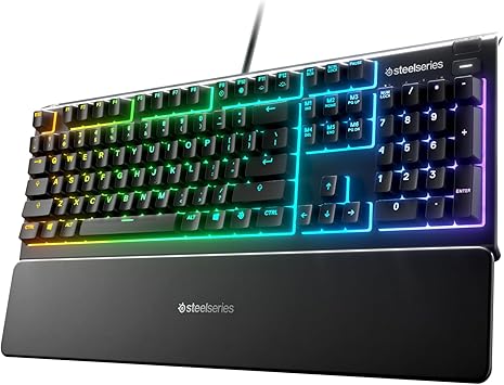 SteelSeries Apex 3 RGB Gaming Keyboard 10-Zone RGB Illumination IP32 Water Resistant Premium Magnetic Wrist Rest (Whisper Quiet Gaming Switch)