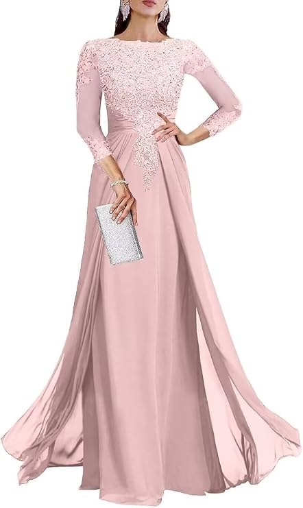 Yuxin Mother of The Bride Dresses for Wedding 3/4 Sleeve Lace Applique Chiffon Mother of The Groom Dress Long Sleeve Formal Wedding Evening Gowns Corset Blush Pink Us2