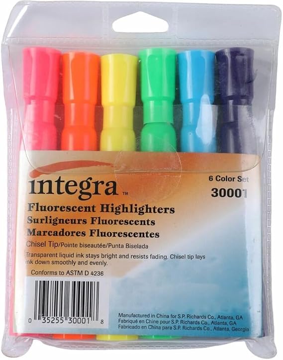 Integra Desk Highlighter, Chisel Tip, 6/Set, Assorted (ITA30001)