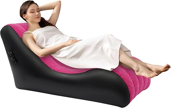 Inflatable Couch with Built in Pump - Upgraded Extra Size Air Lounger Sofa, Portable Folding Blow up Mattress, Inflatable Bed Waterproof Air Mattress Sofa Chair for Home, Camping/Rose-red