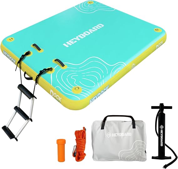 HEYBOARD Inflatable Floating Dock Air Dock Platform Floating Island Large Water Floats for Pool Lake Ocean with Detachable Ladder Mint Green 5x6ft/8x6ft/10x6ft