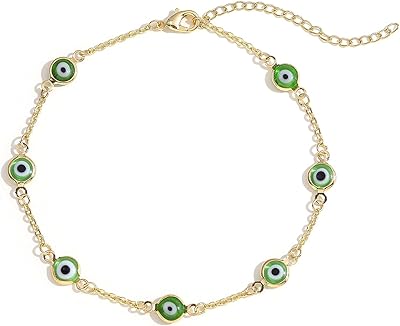 SLOONG Evil Eye Beaded Anklet Bracelets for Women, 14K Gold Plated Ankle Bracelet Jewelry Beach Beads Anklet Set Ankle Bracelets for Women