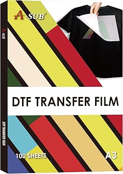 A-SUB DTF Transfer Film A3(11.7x16.5 Inch) - 100 Sheets Double Sided Matte DTF Transfer Film for Sumblimation or DTF Inkjet Printer, Direct to Film PET Transfer Paper for T Shirts Textile