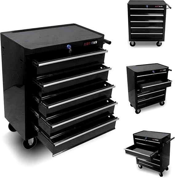 5 Drawer Rolling Tool Chest,Metal Rolling Tool Cart with Interlock System,Tool Box with Wheels,Home Repair Tool Storage Organizer, Tool Chest Cabinet for Garage Workshop Repair Shop and Warehouse