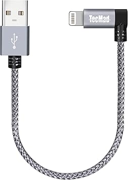 0.65ft Short iPhone Charger Cord [C89 MFi Certified] 90 Degree Ligthning Cable, Nylon Braided for iPhone 14/14 Pro, AirPods Pro, iPhone 13/13 Pro/12, iPad Pro and More Grey