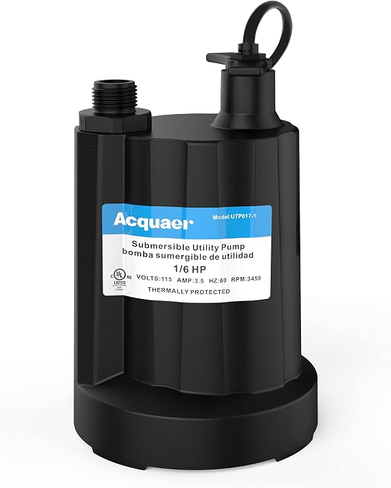 Submersible Water Pump 1/6 HP Sump Pump Thermoplastic Utility Pump Small Electric Water Pump 1750GPH Water Remove for Basement Hot Tubs Garden Pool Cover Draining with 10 ft Cord