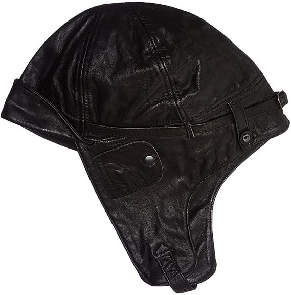 Mil-Tec Leather Aviation Helmet, Black, Large, 12425002-904