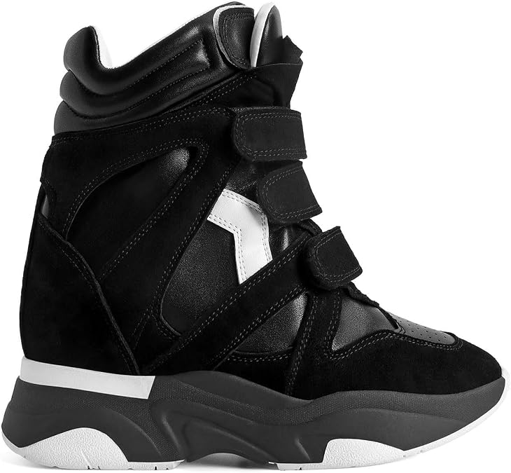 ZJGZF Wedge Sneakers for Women Platform Round Toe Suede Leather High Heel Tennis Casual Triple Strappy Band Fashion Dressy Comfy Campus Trendy Shoes