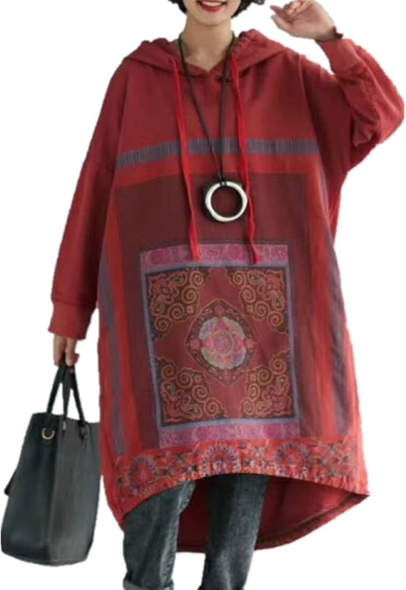YESNO JCJ Women Casual Loose Ethnic Floral Hoodies Sweatshirts Jackets Long Sleeve/Pockets