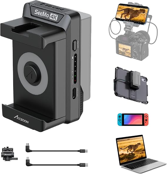 Accsoon SeeMo 4K HDMI Adapter Video Transmission System, 4K30/1080p60 iOS/HDMI Transmitter Phone Monitor SD Card Reader for Livestreaming/Real-Time Monitoring/Recording/Sharing for iOS 12 or Later