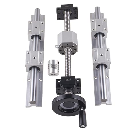 Linear Rail 2PCS SBR16-400MM Linear Guide Rails and 1PCS Ballscrew SFU1605-400MM with Manual Handwheel BK12/BF12 CNC Rail Kit,Linear Rails and Bearings Kit for CNC Route Grinding Machine