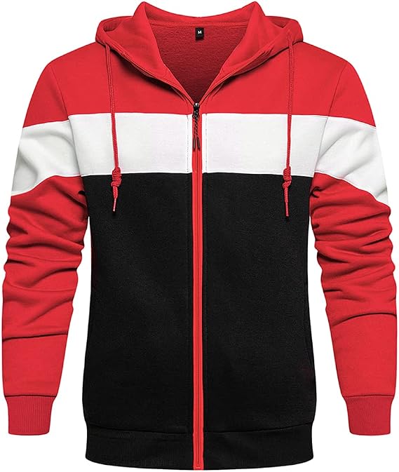 Wowcarbazole Men's Full Zip Hoodie Long Sleeve Color Block Hooded Sweatshirt Casual Fleece Jackets