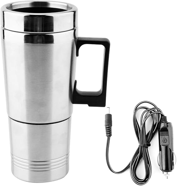 12V Electric Kettle, 350ML + 150ML Stainless Steel Car Electric Kettle Coffee Tea Water Heating Cup Silver