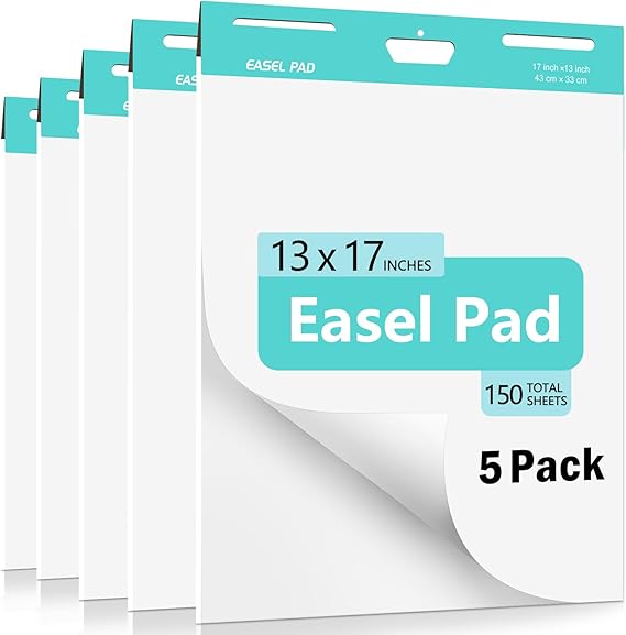 Easel Pad, 13 x 17 In Anchor Chart Paper, 5 Pads Flip Chart Paper for Training, Presentation, Meetings, Doodling, Chart Paper for Teachers and Office, 30 Sheet/Pad (Plain)