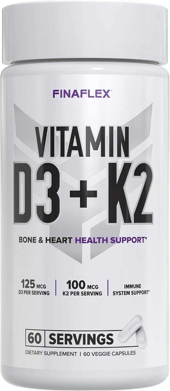 FINAFLEX Vitamin D3 + K2 - Supports Bone & Immune Health - 60 Capsules - 60 Servings