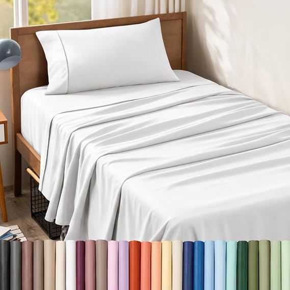 Bare Home Twin Sheet Set - 1800 Ultra-Soft (Twin, White)