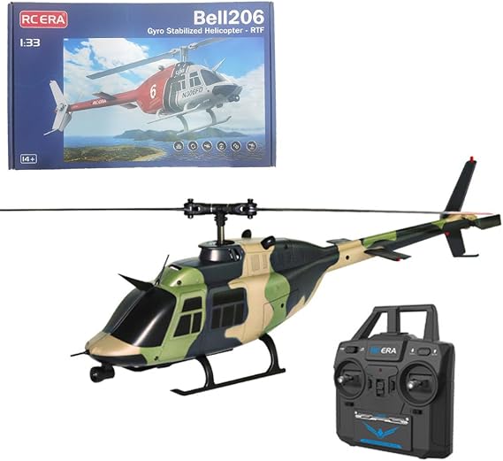 Remote Control Helicopter Altitude Hold RC Helicopter, C138 1/33 Scale Bell 206 Helicopter 2.4G 6CH with Optical Flow Positioning Military Aircraft Model Helicopter (RTF)