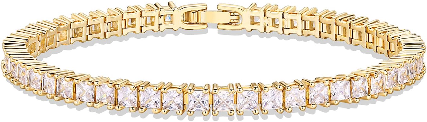 PAVOI 14K Gold Plated Cubic Zirconia Classic Tennis Bracelet | Gold Bracelets for Women | 4mm CZ, Size 6.5-7.5 Inch