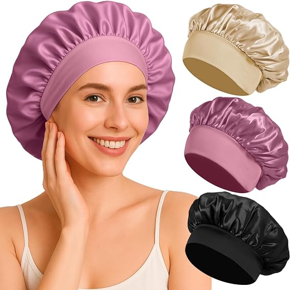 Satin Bonnet for Sleeping with Wide Band, Medium Size Silk Bonnet for Women, Comfortable Hair Bonnet for Natural Hair and Curls