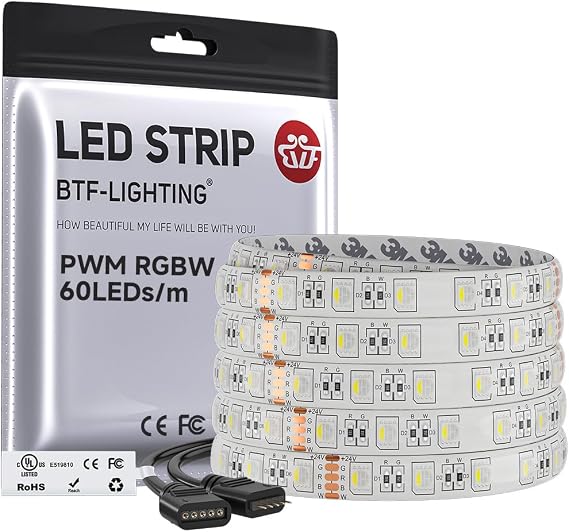 BTF-LIGHTING RGBW LED Strip Cool White 16.4ft 60LED DC24V UL Listed IP65