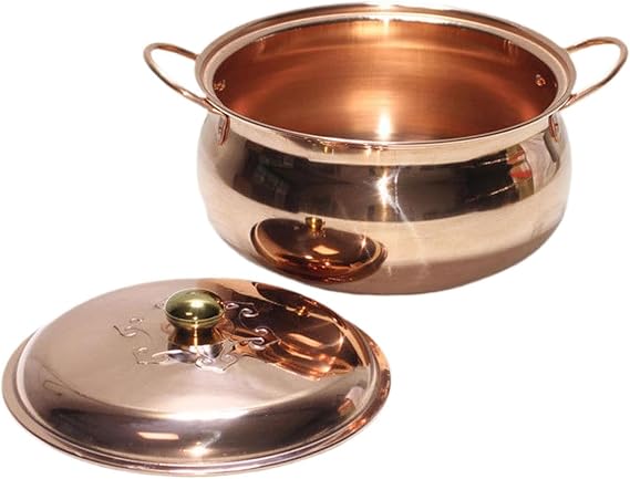 Extra Thick Copper Hot Pot, Large Handmade Copper Pot for Cooking Nonstick Stock Pot Oven Safe Cooking Pot with Lid, Vintage Copper Soup Pot Stew Pan for Home Kitchen Restaurant,24cm/9.5inch