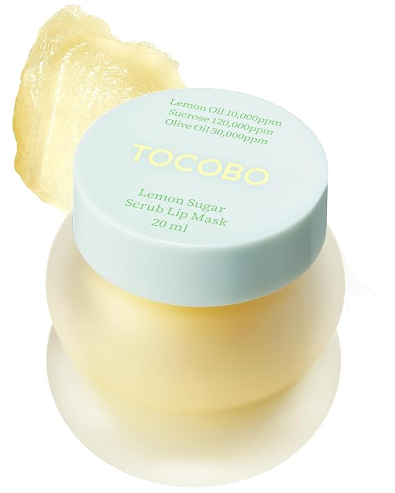 TOCOBO Lemon Sugar Lip Mask No-Wash Overnight Lip Scrub & Sleeping Mask | Melting Sugar Crystals + Lemon Oil Exfoliating Treatment for Dry, Flaky Lips | Korean Vegan Glazed Balm, 0.68oz