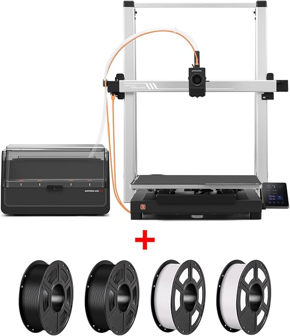 (Anycubic Filament Bundle 4KG ) Anycubic Kobra 3 Max Combo 3D Printer, Support Multi Color Printing 600mm/s High-Speedr + ANYCUBIC PLA 3D Printer Filament 2 Pack of Black & 2 Pack of White