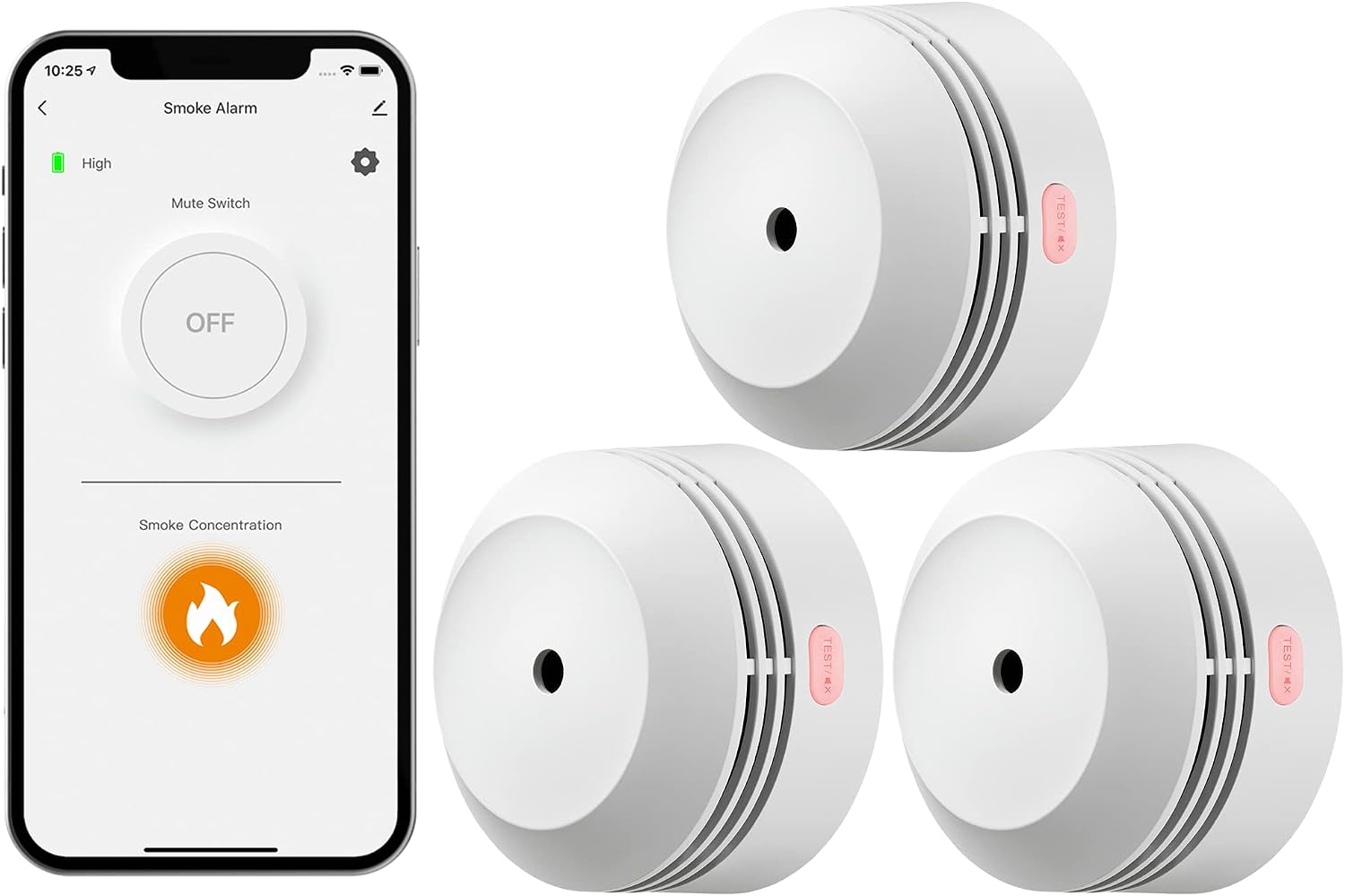 AGEISLINK Wi-Fi Smoke Detector, Wireless Smart Fire Smoke Alarm with App Control, Replaceable Lithium Battery, Auto Self-Check Function, S-WF240, 3-Pack