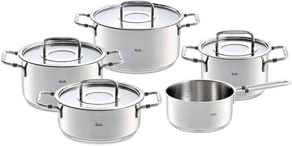 Fissler Bonn 9-Piece Stainless Steel Cookware-Set with Glass Lids Stainless-Steel - Induction