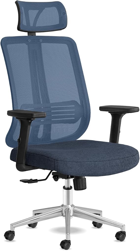 Spark Ofis Sandalyesi Baş Destekli Fileli Sırt Ergonomik Çalışma Koltuğu (Mavi)