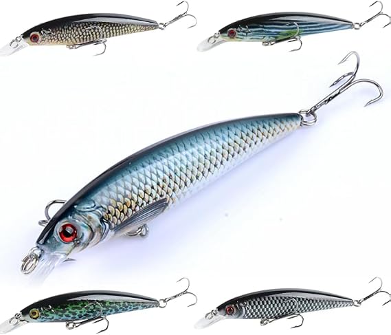 5 Pcs Minnow Lures Crank Baits Set, as Topwater Jerkbait CrankBait Lure Plugs Swimbaits for Bass Walleye Redfish Trout Salmon 30