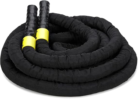 ZIVA Performance Heavy Battle Rope with Protective Nylon Casing, Rubber Handle Grip, Steel Locking Sleeve for Core, Sports, Athletic, Cross Training, Cardio, Muscle Toning 1.5in x 39ft x 17.6lb