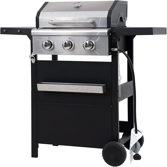 Endark 3-Burner Propane Gas Grill,Heavy Duty Freestanding Outdoor BBQ Barbecue Stainless Steel Lid,Large Cooking Area,Side Shelves & Storage Cabinet,Portable Patio Backyard Camping